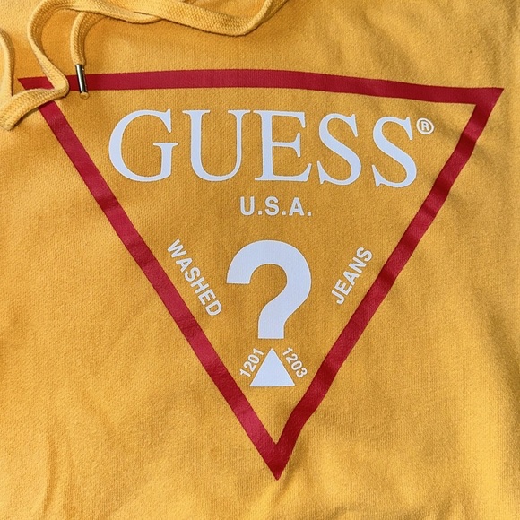 Vintage VTG 90s/00s Guess USA Oversized Yellow Sweatshirt Sz M Graphic Pullover - Picture 2 of 5
